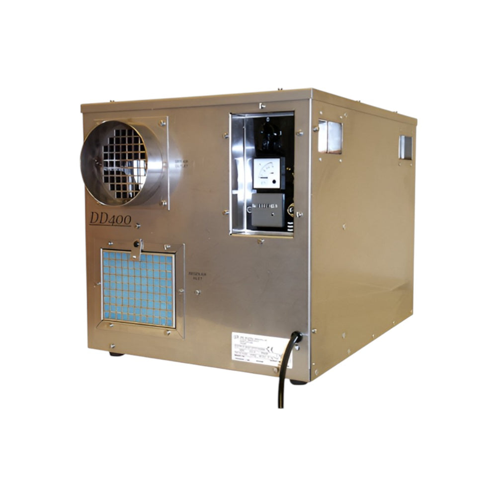 Portable Desiccant Dehumidifier DD400 – 2.5kW Industrial Dryer, Silica Gel Rotor, Stainless Steel Construction, Low Dew Point & Sub-Zero Performance