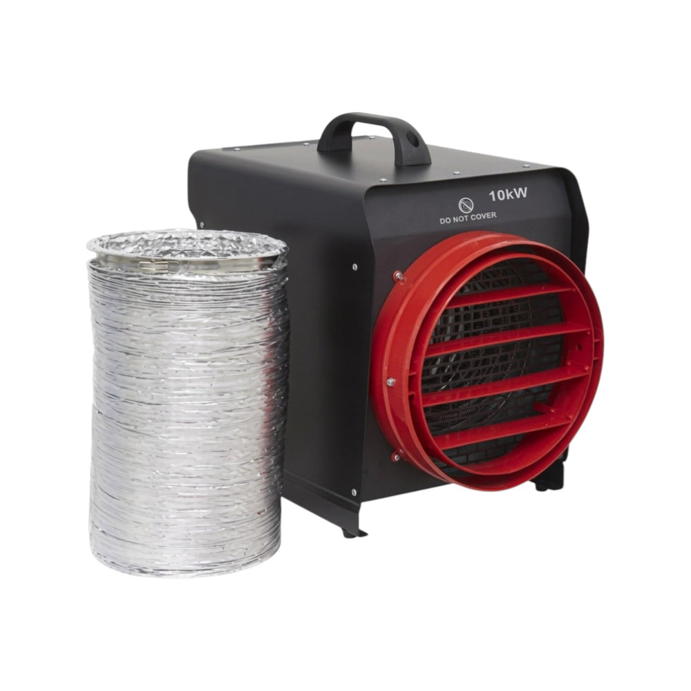 Sealey DEH10001 Industrial Duct Connectable Fan Heater – 10kW Electric Workshop & Garage Heater with Thermostat, Adjustable Airflow, 415V 3-Phase, 6m Duct, White