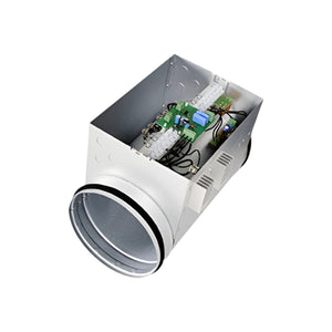 CBM 125-1.2 230V Electric Duct Heater – 1.2kW, 125mm Spigot Connection, Aluzinc Steel with Stainless Steel Heating Element, Compact Round Design
