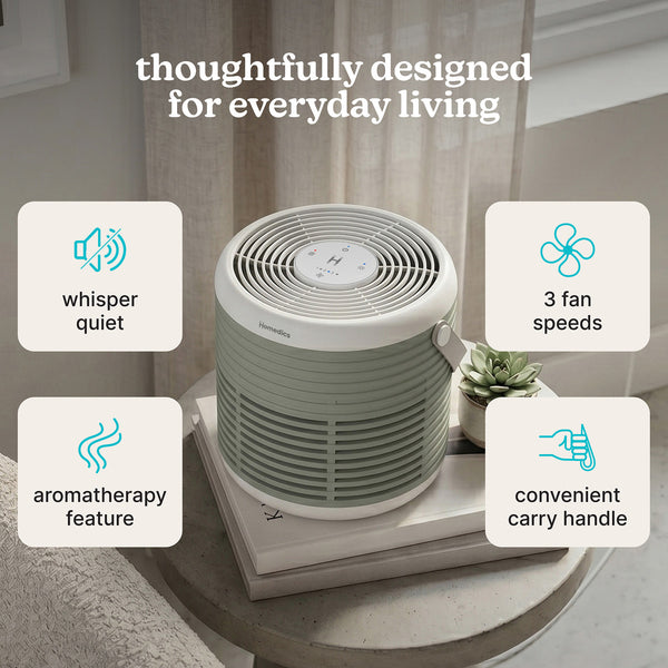 WhisperPure Comfort True HEPA Air Purifier with Activated Carbon Filter, Quiet 3-Speed Operation, Essential Oil Tray, 42m² Coverage