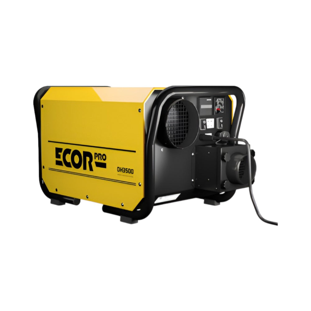 EcorPro DH3500 Portable Desiccant Dehumidifier – 35L/24h, 400m³/h Airflow, 230V, Compact Industrial Drying Unit with Carry Handle & Ducting Flanges – Yellow/Black
