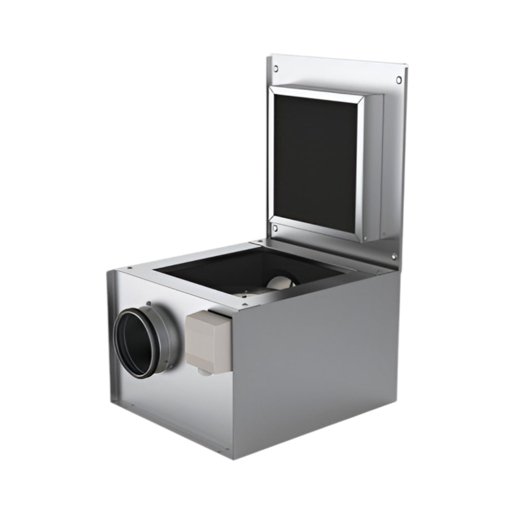 KVK 125 Acoustic Circular Slim Box Fan – 380m³/h, Low Noise, Speed-Controlled, Thermally Protected, Galvanized Steel, Compact Duct Fan