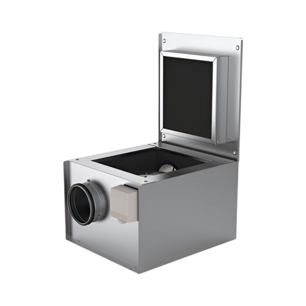 KVK 125 Acoustic Circular Slim Box Fan– 380m³/h, Low Noise, Speed-Controlled, Thermally Protected, Galvanized Steel, Compact Duct Fan
