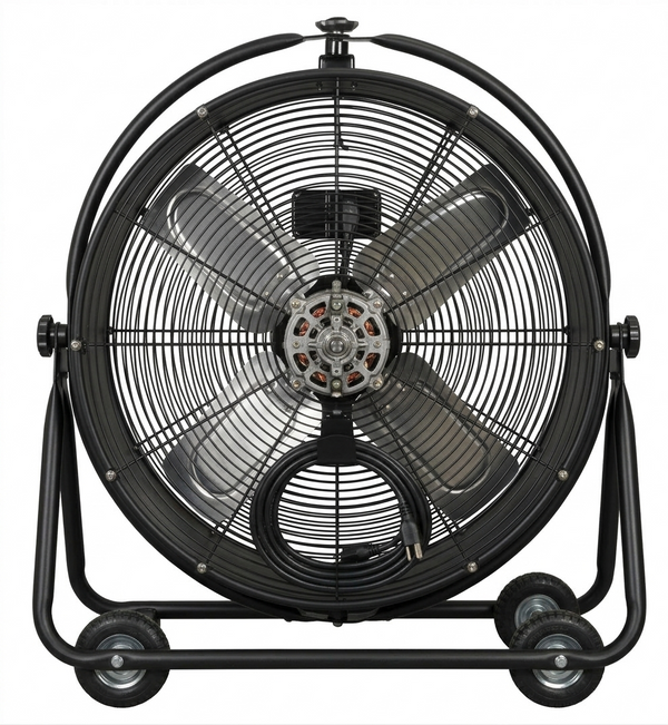 Sealey HVF24S 24" Industrial Drum Fan, High Velocity 2-Speed Cooling Fan with 360° Tilt Head, Heavy-Duty Steel Construction, 230V Workshop & Warehouse Air Circulation Fan