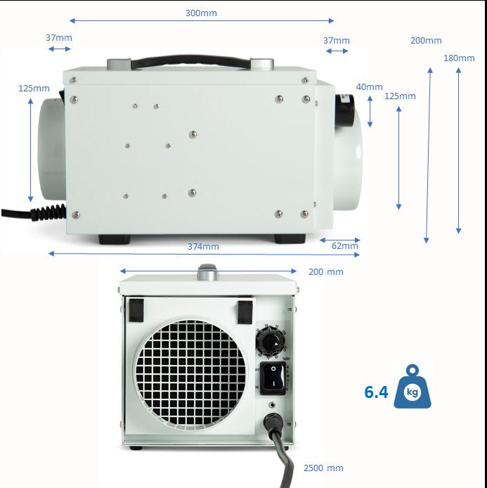 EcorPro DH1200 DryFan Portable Desiccant Dehumidifier – 12L, 124m³/h Airflow, 230V Industrial Dehumidifier with Humidistat & Ducting, Compact White Design
