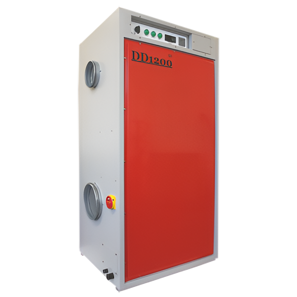 DD1200 Commercial Desiccant Dehumidifier – High Capacity, Upright, Compact Industrial Air Dryer for Humidity Control, Mold Prevention & Deep Drying – 1400 m³/h Airflow, PTC Heater, Variable EC Fans