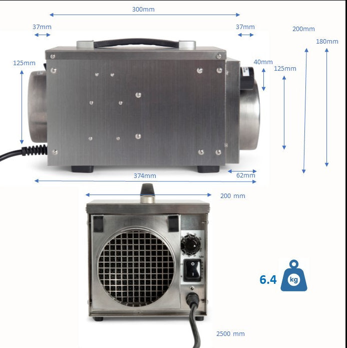 EcorPro DH1200 INOX Portable Desiccant Dehumidifier – 12L/24hr, 124m³/h Airflow, Stainless Steel, 230V 50Hz, Compact Industrial Moisture Extractor with Ducting & Humidistat Connection