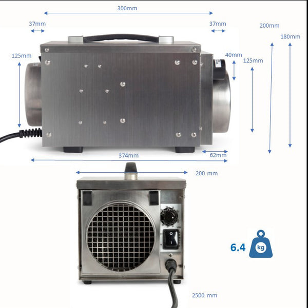 EcorPro DH1200 INOX Portable Desiccant Dehumidifier – 12L/24hr, 124m³/h Airflow, Stainless Steel, 230V 50Hz, Compact Industrial Moisture Extractor with Ducting & Humidistat Connection