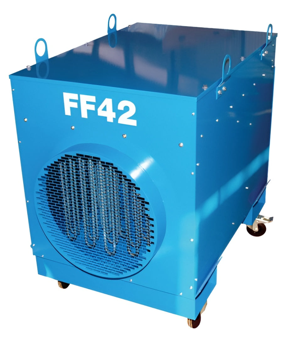 Fire-Flo FF42 Industrial Fan Heater – 42kW Portable Duct-Connectable Electric Heater with 4000m³/hr Airflow, 3-Phase 400V Supply, Steel Body, Casters & Fork Lift Pockets