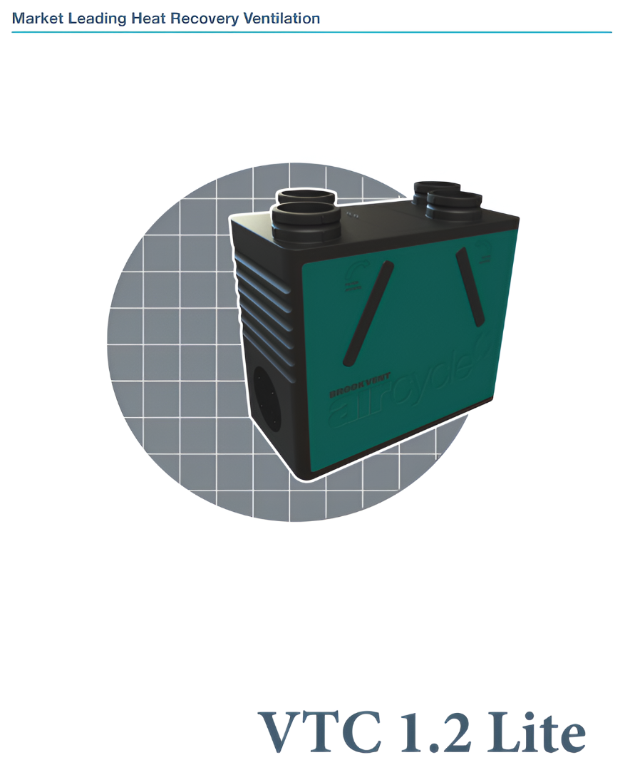 VTC 1.2 Lite L Wall Residential Air Handling Unit with Heat Recovery, Potentiometer Control, High-Efficiency Filtration, Automatic Frost & Humidity Control, Compact MVHR Ventilation System – Product Code 2988232