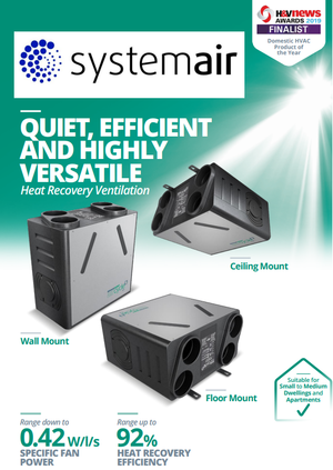 Systemair VTC 1.3+ Lite L Ceiling Residential Heat Recovery AHU with Potentiometer Control, 92% Heat Recovery Efficiency, Variable Speed Ventilation Unit