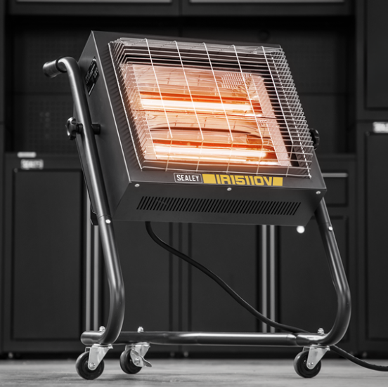 Portable Infrared Halogen Heater 1.2-2.4kW – 110V Electric Radiant Heater with Adjustable Thermostat, LED Display & Tilt Safety Switch – Model IR15110V
