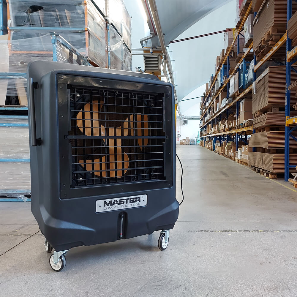 Large Mobile Evaporative Cooler BC 121 – Industrial Spot Cooler with 12,000 m³/hr Airflow, 80L Water Tank, Remote Control, UV Lamp & Automatic Swing – Portable Cooling for Factories, Workshops & Hangars