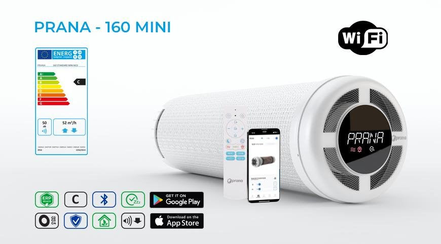 PRANA 160 Mini Single Room Heat Recovery Ventilation Unit (MVHR) – 160mm Diameter Decentralised Ventilation System, Wall Mounted Fresh Air Heat Recovery Unit, 230V