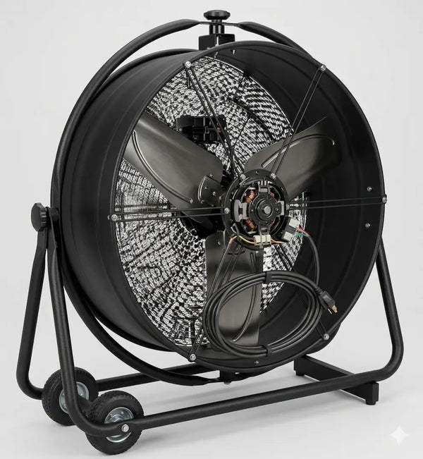 Sealey HVF24S 24" Industrial Drum Fan, High Velocity 2-Speed Cooling Fan with 360° Tilt Head, Heavy-Duty Steel Construction, 230V Workshop & Warehouse Air Circulation Fan