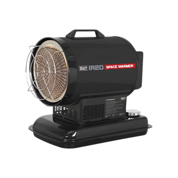 Sealey IR20 Infrared Space Warmer – Mobile Multi-Fuel Oil & Diesel Heater, 70,000 Btu/hr, 15L Tank, 8hr Runtime, Safety Shut-Off, Optional Trolley, Industrial Heating Solution