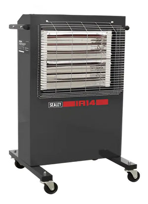 Sealey Portable Infrared Electric Heater 2.8kW – Ruby Halogen Radiant Heater with Adjustable Thermostat, Timer & Safety Cut-Out – Powder-Coated Metal, 230V, IR14230V
