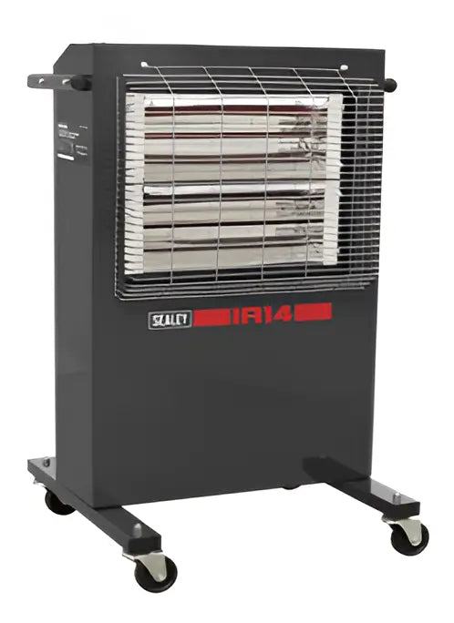 Sealey Portable Infrared Electric Heater 2.8kW – Ruby Halogen Radiant Heater with Adjustable Thermostat, Timer & Safety Cut-Out – Powder-Coated Metal, 230V, IR14230V